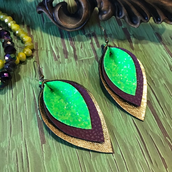 handmade Jewelry Faux Real Leather Earrings Mardi Gras Poshmark
